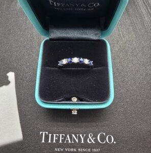 Authentic $5800 Tiffany Co Forever Platinum Band With Sapphire and Diamonds sz 8